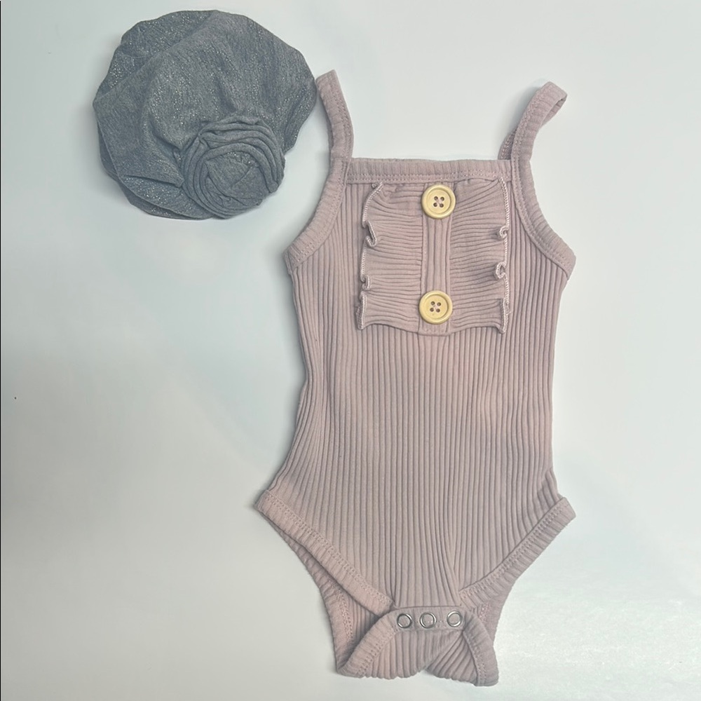 Pink Ribbed Kids One Piece with Buttons
